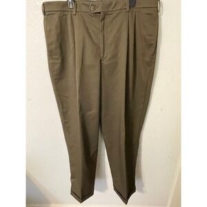 Savane Motion Performance Mens Khaki Pleated Relaxed Fit Dress Pants 40x32